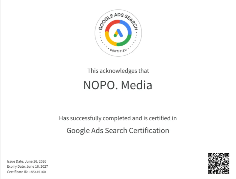 Google Ads Search Certification – Skillshop, NOPO Media