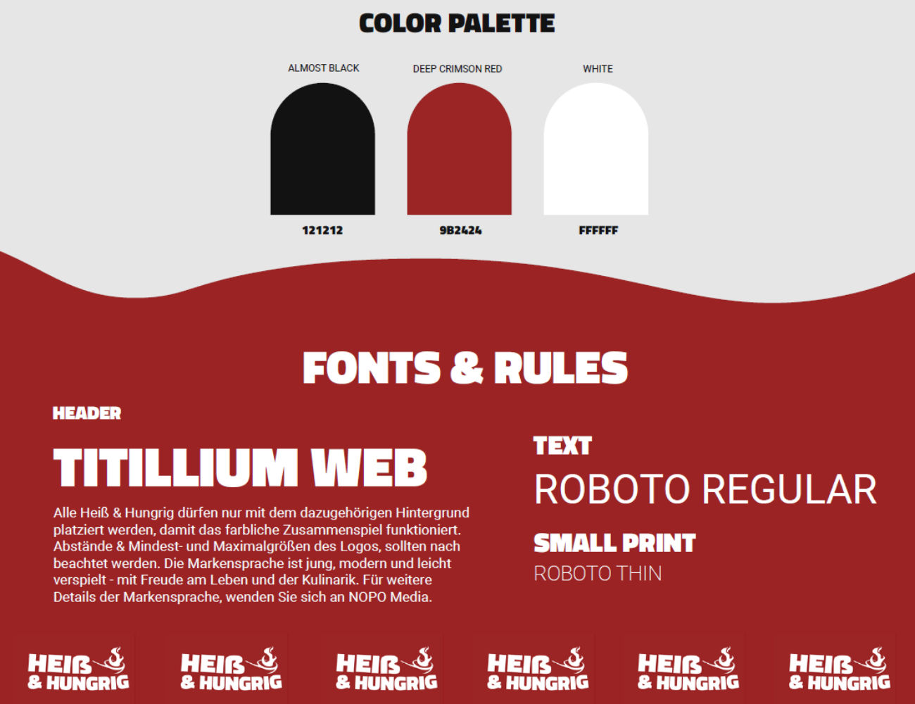 Farbpalette und Typografie im Brand-Guide von Heiß & Hungrig