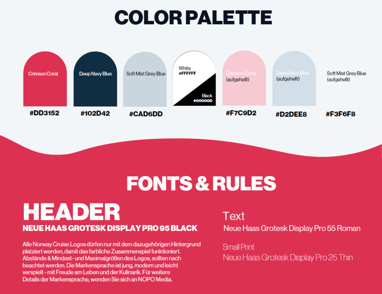 Farbpalette und Typografie im Brand-Guide von Norway Cruise