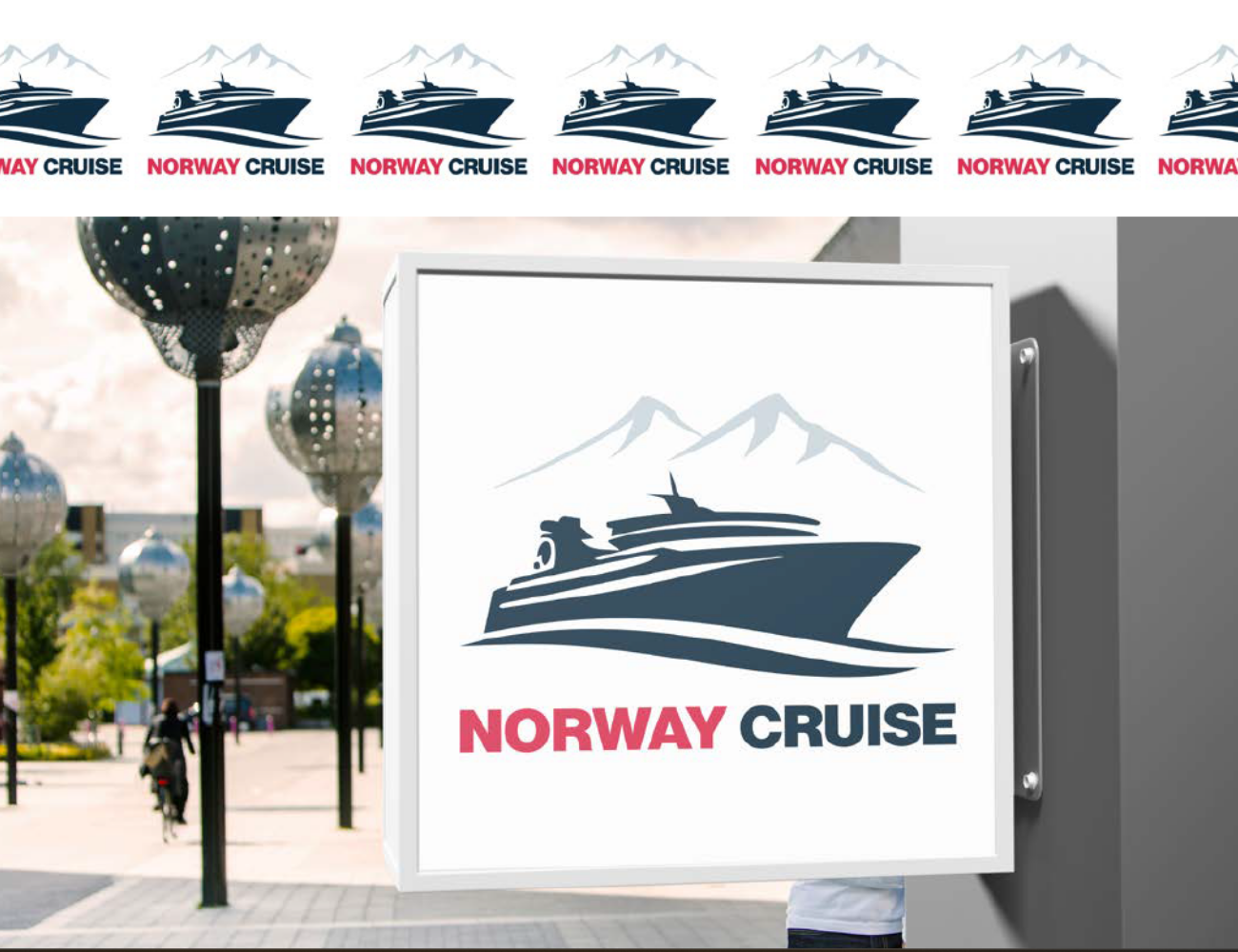 Branding-Mockup: Norway Cruise auf einem Außenschild